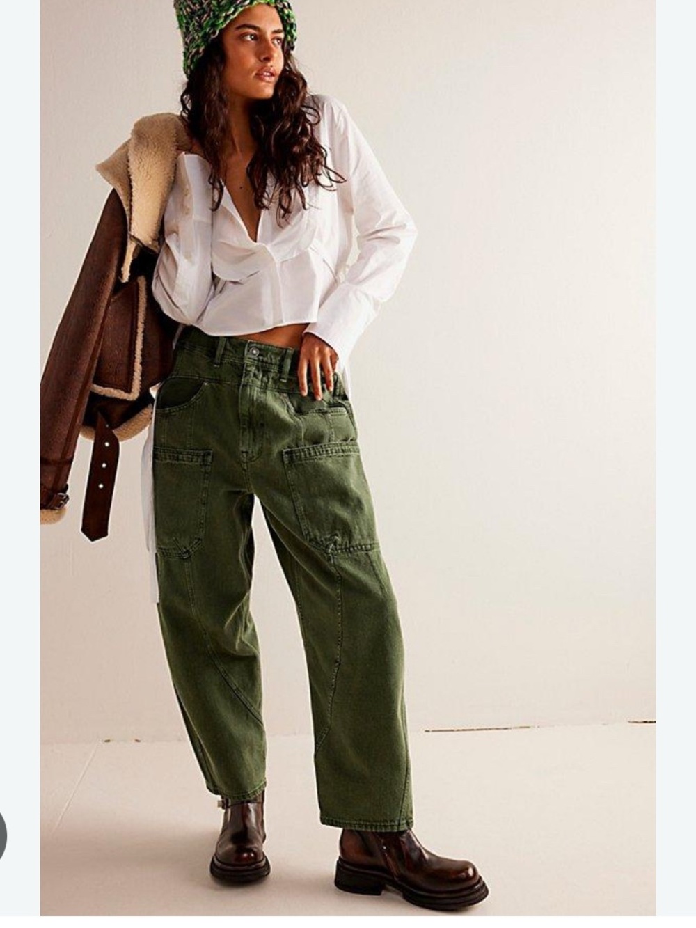 We The Free Olive Green Boyfriend Cargo Jeans - Women